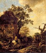 Ostade, Isaack Jansz. van The Outskirts of a Village with a Horseman painting